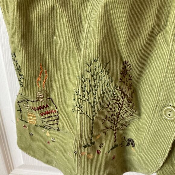 Christopher & Banks Green Corduroy Vest Women’s  Medium Embroidered Button Up - Picture 5 of 11